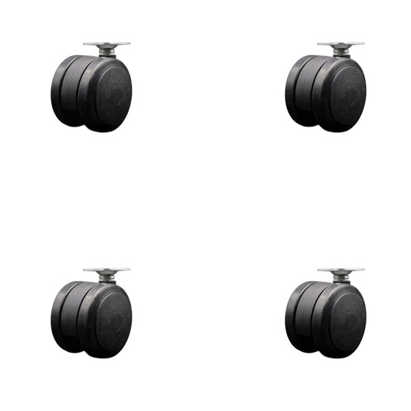 2-3/8'' Black Floor Safe Twin Wheel Casters Top Plate , 4PK